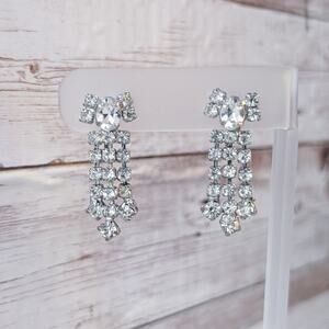 Vintage Screw Back Earrings Statement Clear Gem Long Dangle